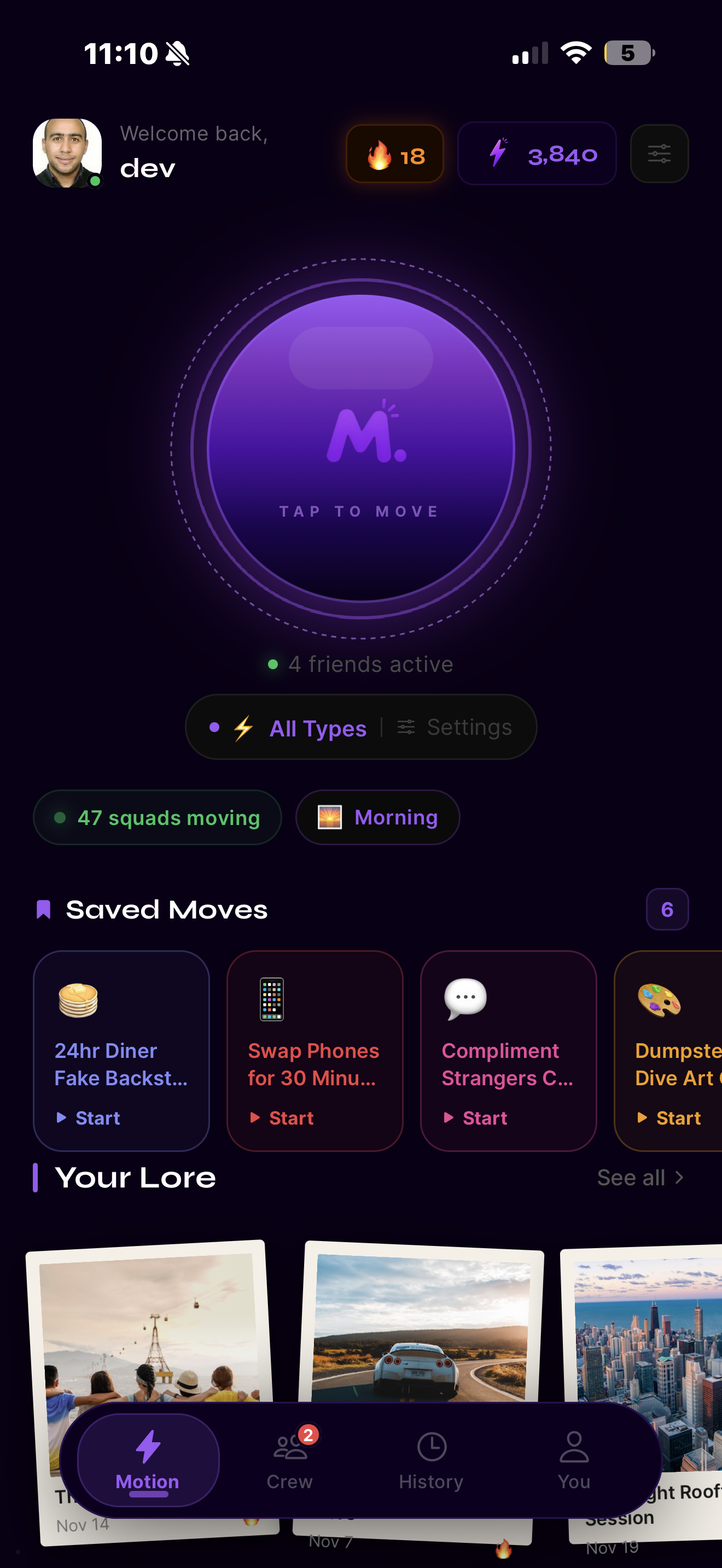 Motion app screen